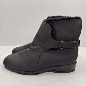 Naturalizer Womens Black Ankle Winter Boots Faux Fur Trim Hook Loop Size 10N